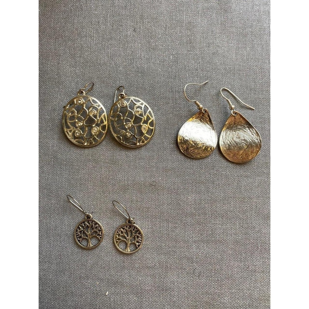 Earrings Silver Tone Hanging Lot Of 3 Unbranded Tree Of Life Spiral Teardrop